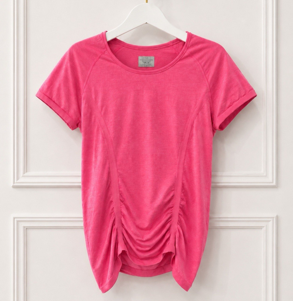 Women's Athleta XL Hot Pink Ruched Seamless Top Fastest Track TShirt ShortSleeve